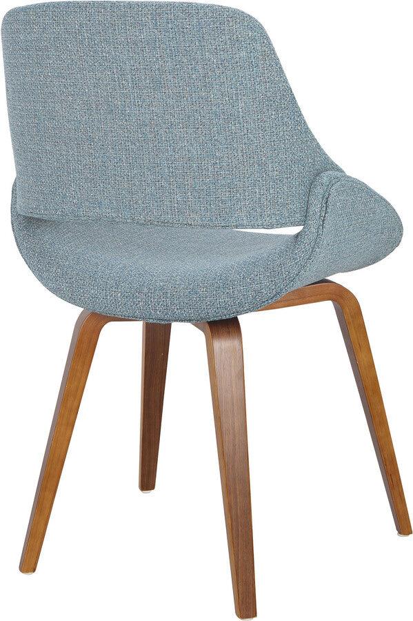 Lumisource Dining Chairs - Fabrico Mid-Century Modern Dining/Accent Chair in Walnut and Blue Noise Fabric - Set of 2