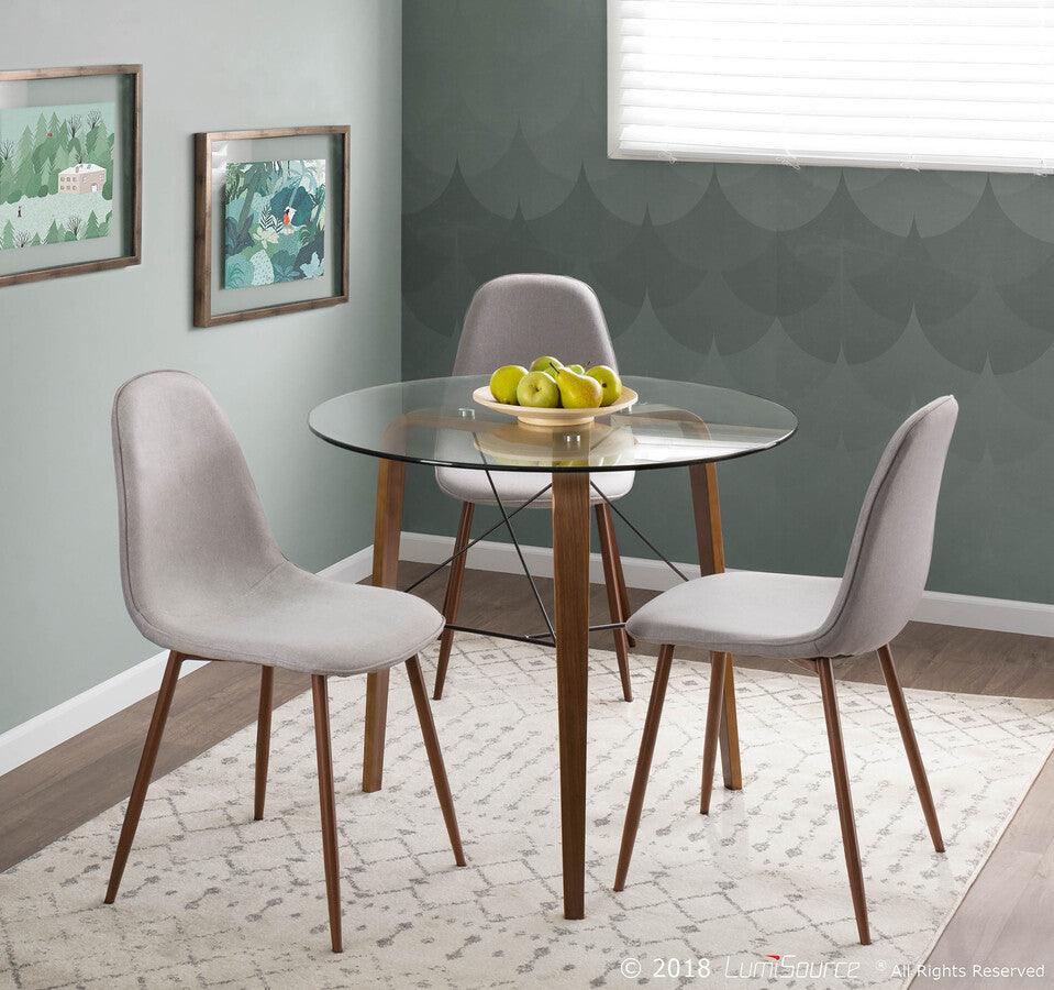 Lumisource Dining Chairs - Pebble Mid-Century Modern Dining/Accent Chair in Walnut and Grey Fabric - Set of 3