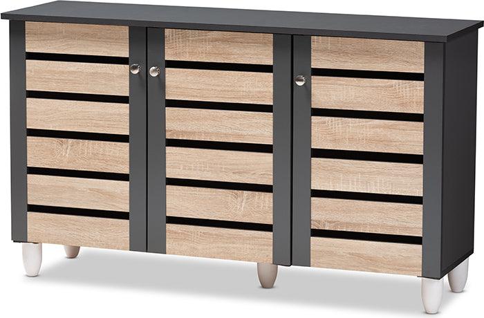 Wholesale Interiors Shoe Storage - Gisela Modern and Contemporary Two-Tone Oak and Dark Gray 3-Door Shoe Storage Cabinet