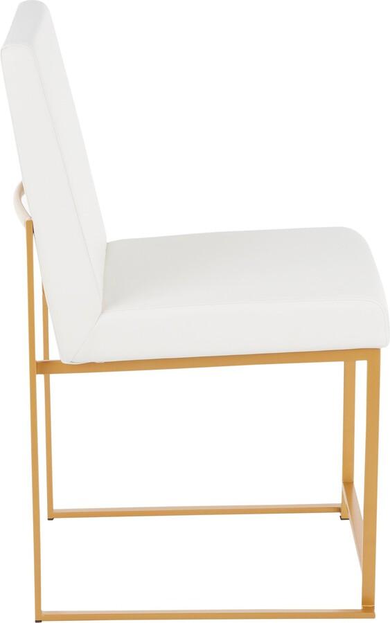 Lumisource Dining Chairs - High Back Fuji Contemporary Dining Chair in Gold and White Faux Leather - Set of 2