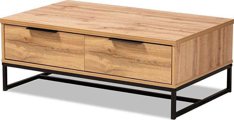 Wholesale Interiors Coffee Tables - Franklin Oak Brown Finished Wood and Black Finished Metal 2-Drawer Coffee Table