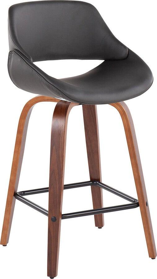 Lumisource Barstools - Fabrico Fixed-Height Counter Stool In Walnut Wood With Square Black Footrest & Grey (Set of 2)