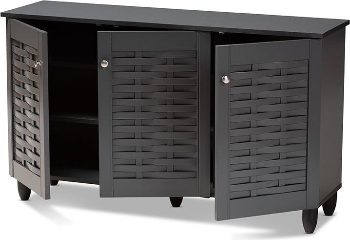Wholesale Interiors Shoe Storage - Winda Modern and Contemporary Dark Gray 3-Door Wooden Entryway Shoe Storage Cabinet