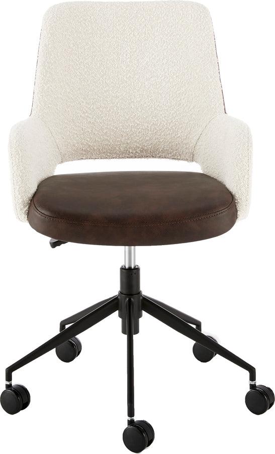 Euro Style Task Chairs - Desi Office Chair in Ivory Fabric and Brown Leatherette with Black Base