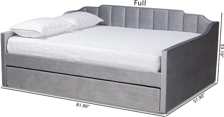 Wholesale Interiors Daybeds - Lennon Grey Velvet Fabric Upholstered Queen Size Daybed with Trundle