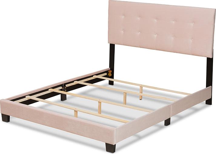 Wholesale Interiors Beds - Caprice Modern and Contemporary Glam Light Pink Velvet Fabric Upholstered Queen Size Panel Bed