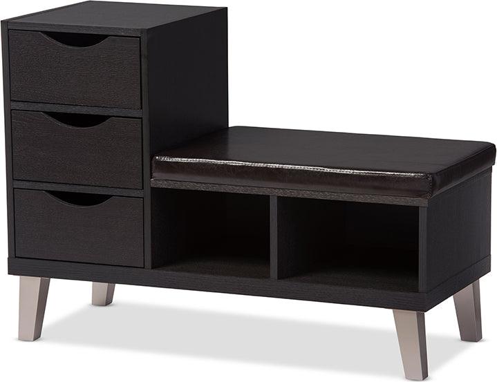 Wholesale Interiors Benches - Arielle Dark Brown Shoe Storage Seating Bench with Two Open Shelves