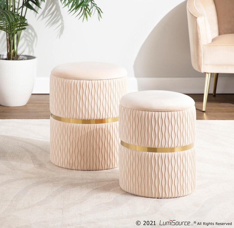 Lumisource Living Room Sets - Cinch Contemporary/Glam Nesting Ottoman Set in Gold Steel & Cream Velvet