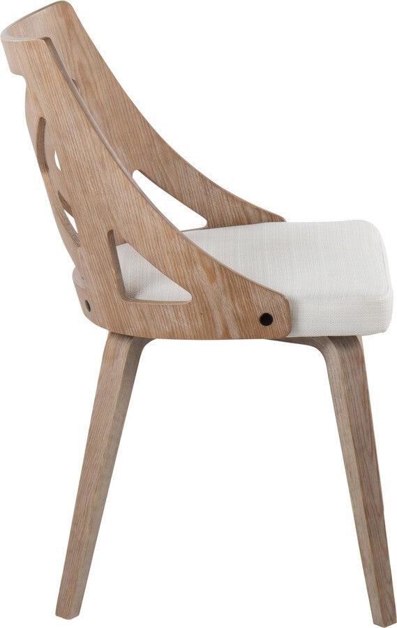 Lumisource Accent Chairs - Charlotte Farmhouse Chair In White Washed Wood & Cream Noise Fabric (Set of 2)