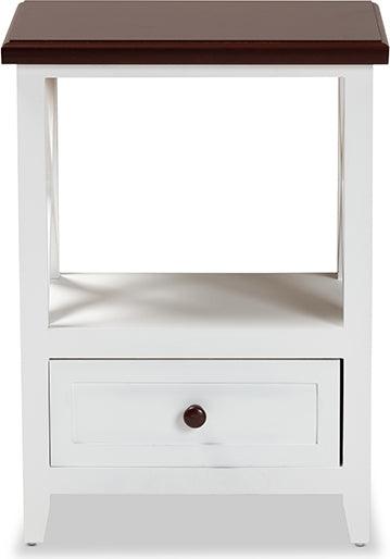 Wholesale Interiors Side & End Tables - Vesta Modern and Contemporary Two-Tone White and Dark Brown Wood 1-Drawer End table