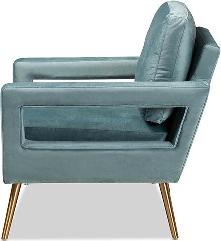 Wholesale Interiors Accent Chairs - Leland Glam and Luxe Light Blue Velvet Fabric Upholstered and Gold Finished Armchair