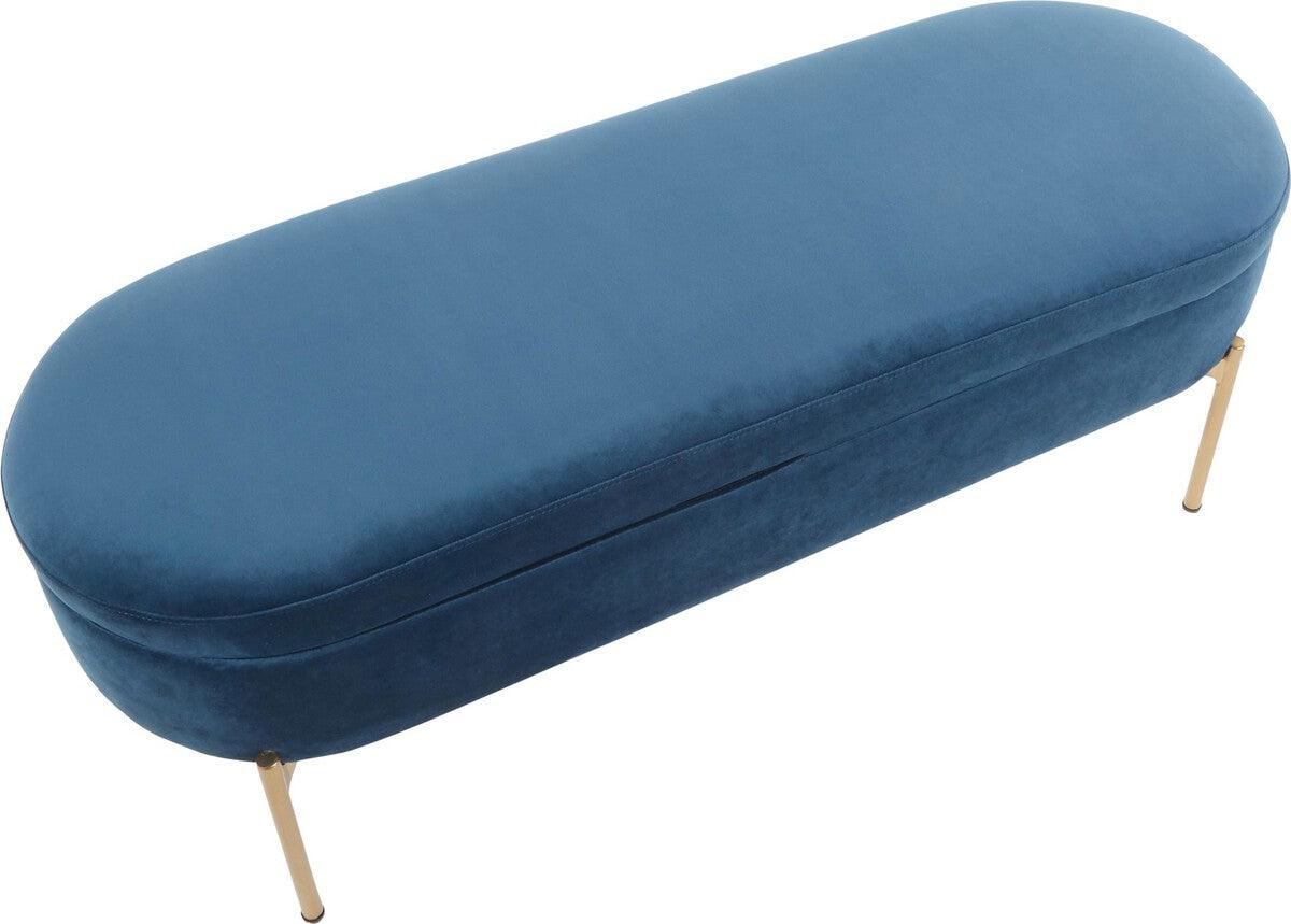 Lumisource Benches - Chloe Contemporary/Glam Storage Bench in Gold Metal and Blue Velvet