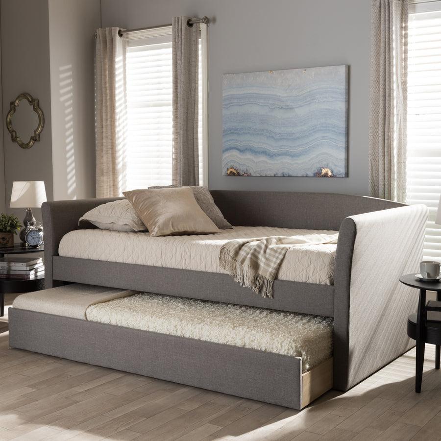 Wholesale Interiors Daybeds - Camino Modern and Contemporary Grey Fabric Upholstered Daybed with Guest Trundle Bed