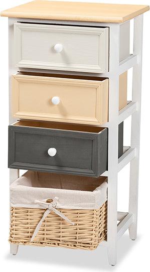 Wholesale Interiors Bedroom Organization - Adonis Mid-Century Modern Multi-Colored Wood 3-Drawer Storage Unit with Basket