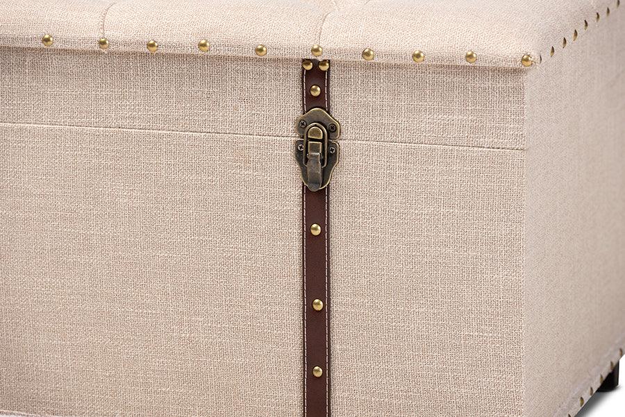 Wholesale Interiors Ottomans & Stools - Kyra Modern and Contemporary Beige Fabric Upholstered Storage Trunk Ottoman
