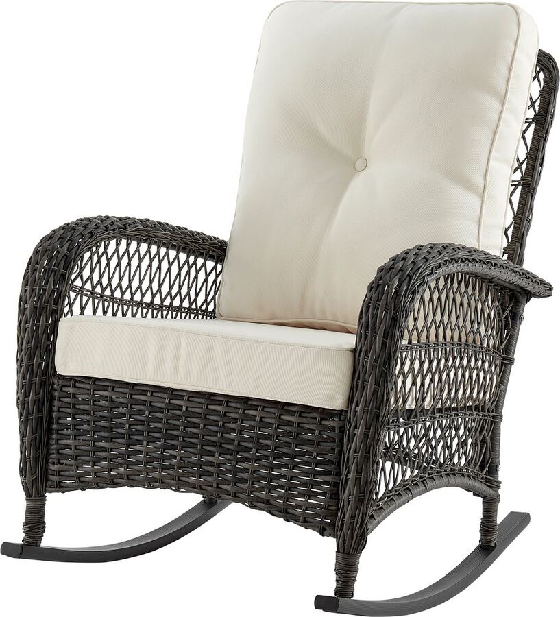 Manhattan Comfort Outdoor Chairs - Fruttuo Patio Rocking Chair with Cream Cushions