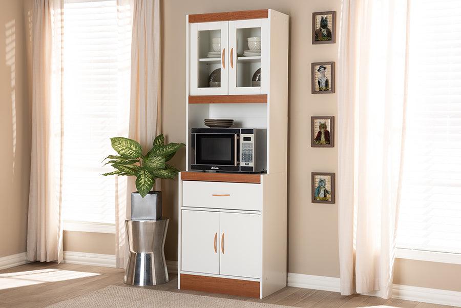 Wholesale Interiors Kitchen Storage & Organization - Laurana Modern and Contemporary White and Cherry Finished Kitchen Cabinet and Hutch