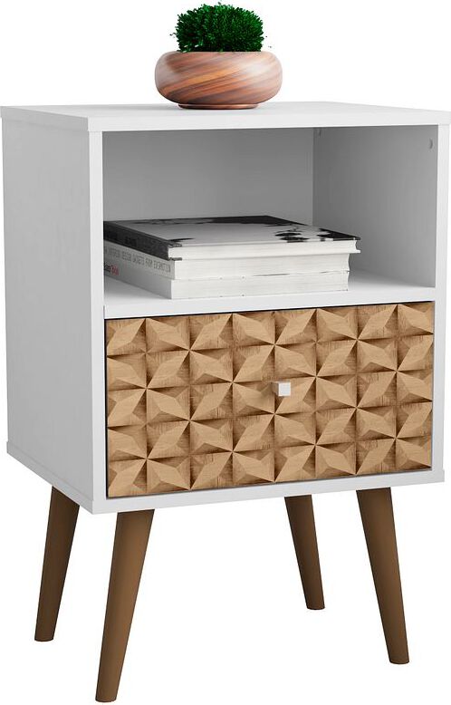Manhattan Comfort Nightstands & Side Tables - Liberty Nightstand 1.0 in White and 3D Brown Prints