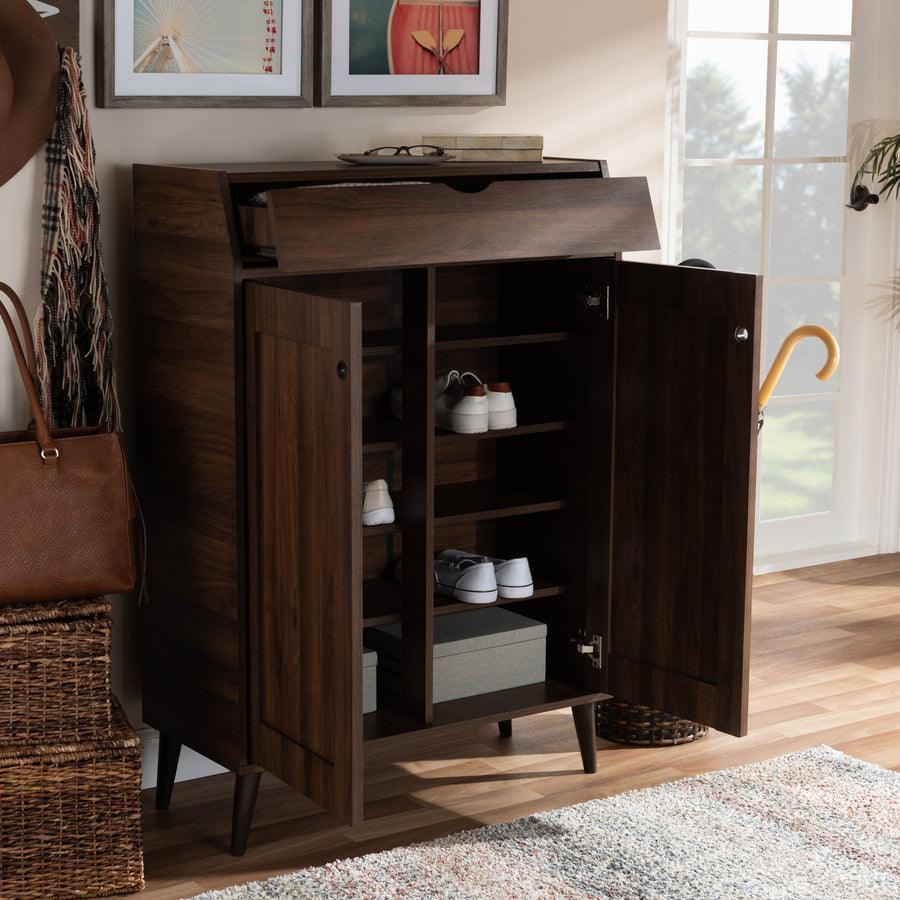 Wholesale Interiors Shoe Storage - Cormier Walnut Brown finished 2-Door Wood Entryway Shoe Storage Cabinet