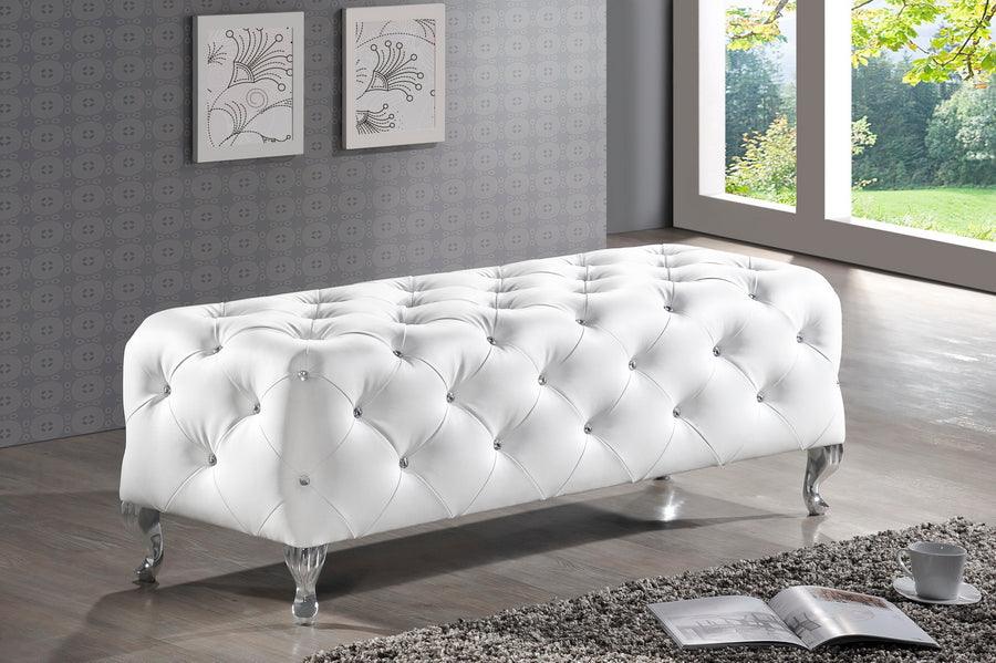 Wholesale Interiors Benches - Stella Crystal Tufted White Leather Modern Bench