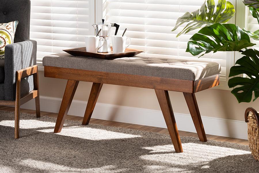 Wholesale Interiors Benches - Alona Mid-Century Modern Light Grey Fabric Upholstered Wood Dining Bench