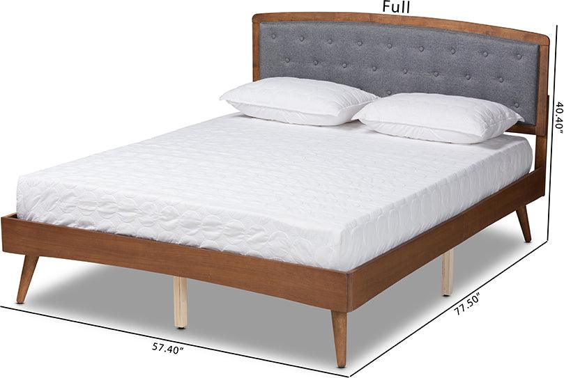 Wholesale Interiors Beds - Ratana Mid-Century Modern Grey Fabric and Brown Wood Queen Size Platform Bed