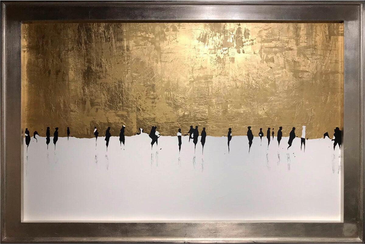 Sagebrook Home Wall Art - 71X47 Hand Painted Day At Ice Rink Gold