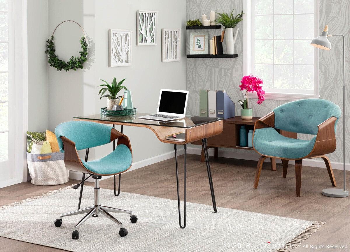 Lumisource Task Chairs - Curvo Mid-Century Modern Office Chair in Walnut and Teal