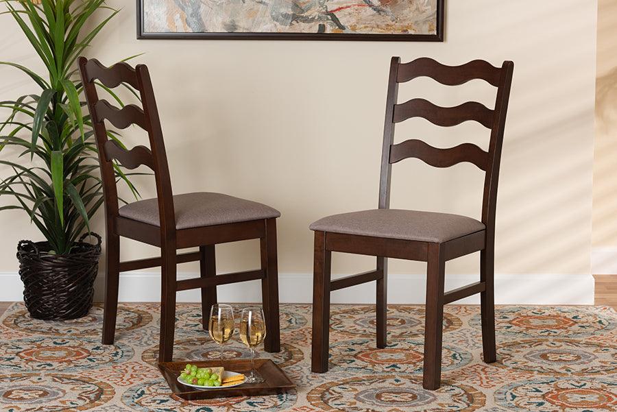 Wholesale Interiors Dining Chairs - Amara Mid-Century Modern Warm Grey Fabric and Dark Brown Finished Wood 2-Piece Dining Chair Set