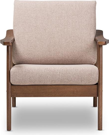 Wholesale Interiors Accent Chairs - Venza Mid-Century Modern Walnut Wood Light Brown Fabric Upholstered Lounge Chair