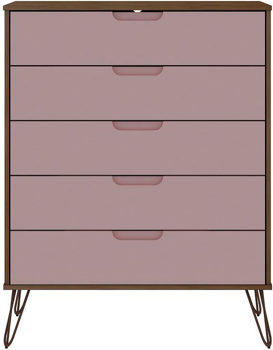 Manhattan Comfort Bedroom Sets - Rockefeller 5-Drawer & 6-Drawer Nature & Rose Pink Dresser Set