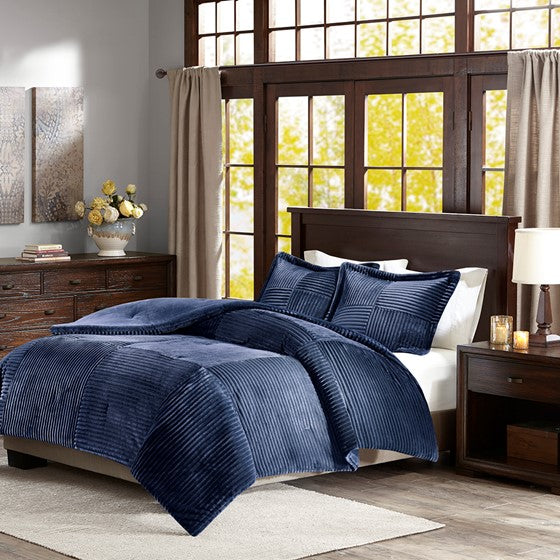 Olliix.com Comforters & Blankets - Plush Down Alternative Comforter Set Navy Cal King