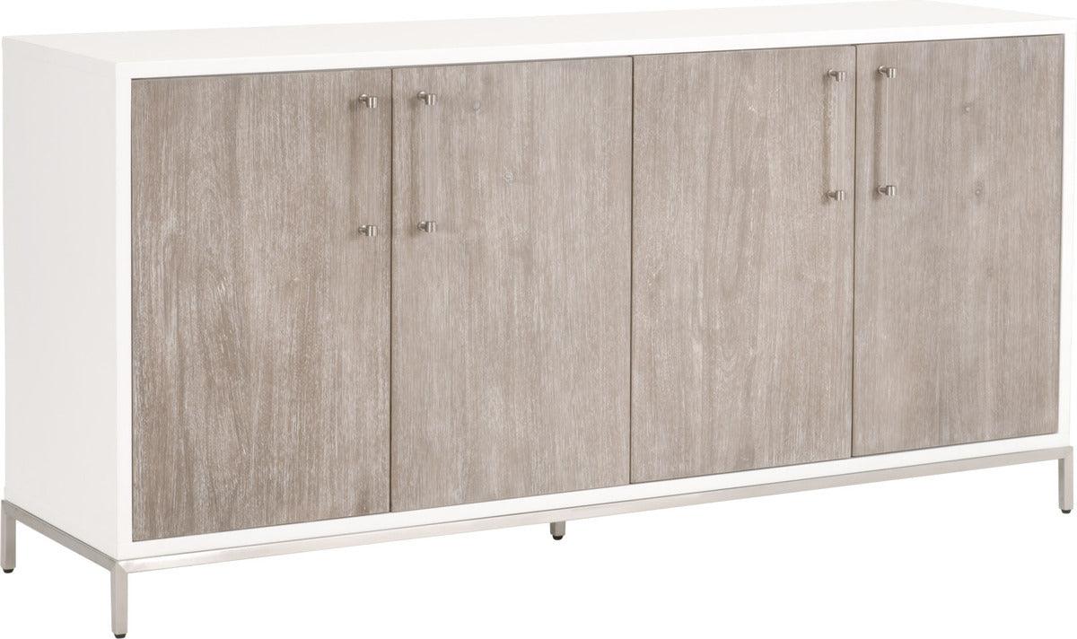 Essentials For Living TV & Media Units - Nouveau Media Sideboard Gray Natural Gray Acacia, Matte White, Brushed Stainless Steel