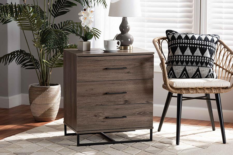 Wholesale Interiors Chest of Drawers - Daxton Modern and Contemporary Rustic Oak Finished Wood 3-Drawer Storage Chest