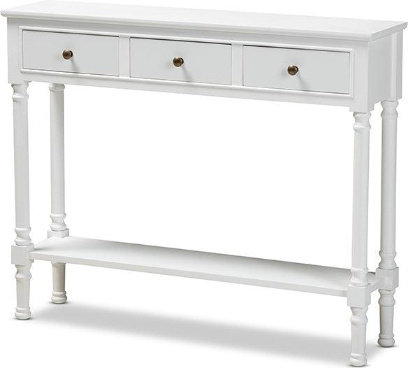 Wholesale Interiors Consoles - Calvin Classic French Farmhouse White Finished Wood 3-Drawer Entryway Console Table