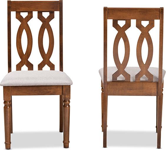 Wholesale Interiors Dining Chairs - Cherese Grey Fabric Upholstered and Walnut Brown Finished Wood 2-Piece Dining Chair Set