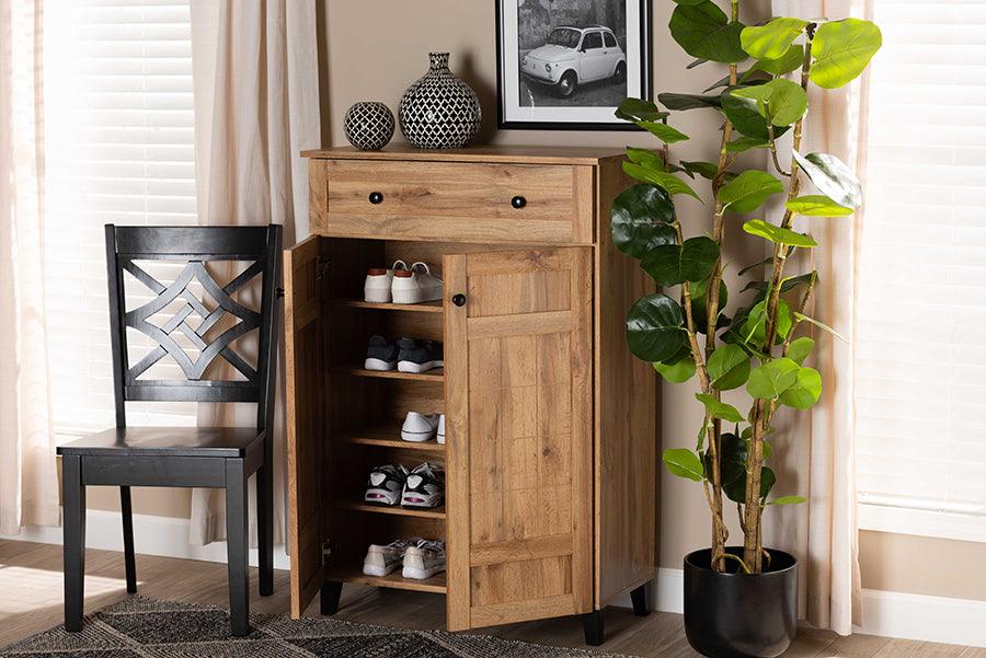 Wholesale Interiors Shoe Storage - Glidden Oak Brown Finished Wood 1-Drawer Shoe Storage Cabinet