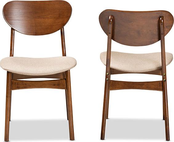 Wholesale Interiors Dining Chairs - Katya Mid-Century Modern Sand Fabric and Brown Finished Wood 2-Piece Dining Chair Set
