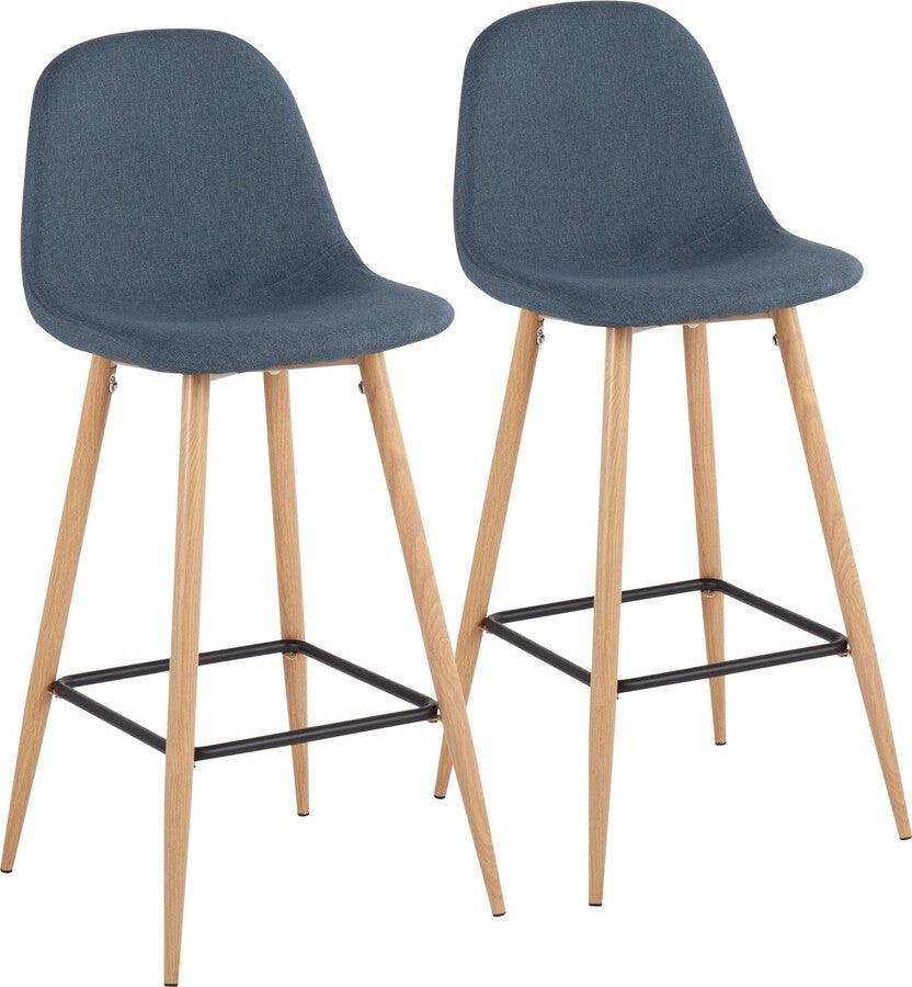 Lumisource Barstools - Pebble Barstool In Natural Metal & Blue Fabric (Set of 2)