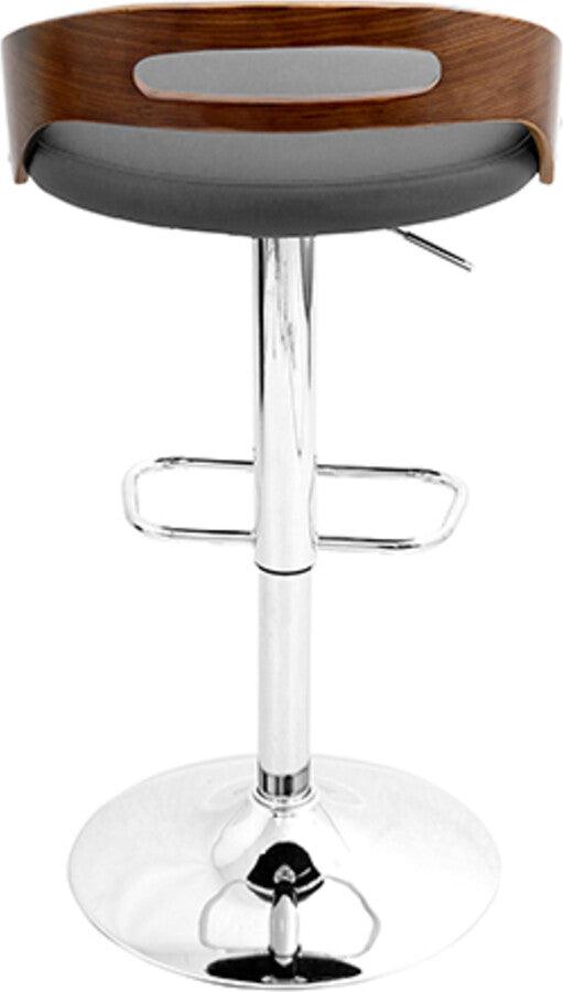Lumisource Barstools - Cassis Mid-Century Modern Adjustable Barstool with Swivel in Walnut and Grey Faux Leather