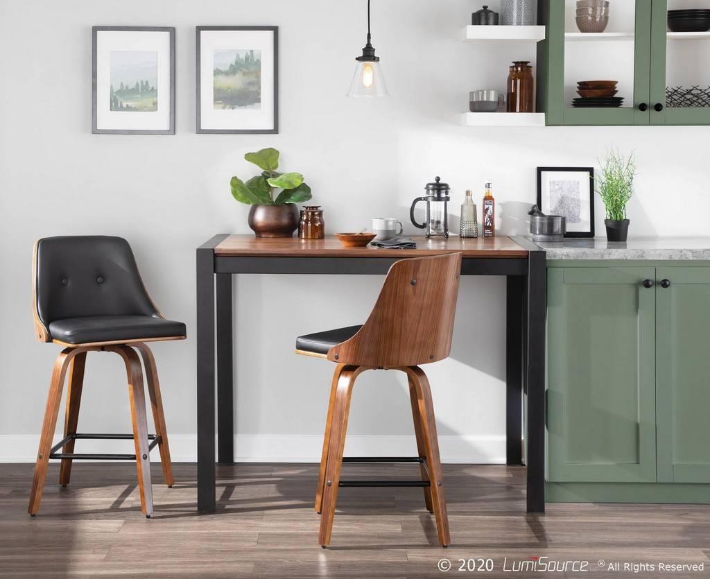 Lumisource Barstools - Gianna 26" Counter Stool In Walnut With Black Faux Leather (Set of 2)