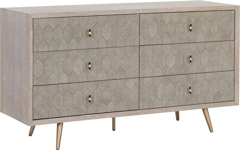 SUNPAN Dressers - Aniston Dresser - White Ceruse - Taupe Shagreen
