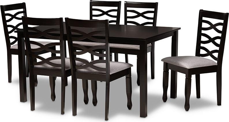 Wholesale Interiors Dining Sets - Lanier Grey Fabric Upholstered and Dark Brown Finished Wood 7-Piece Dining Set
