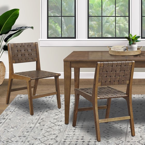 Olliix.com Dining Chairs - Faux Leather Woven Dining Chairs Set of 2 Brown