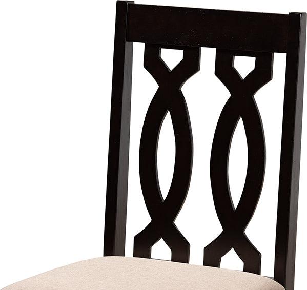 Wholesale Interiors Dining Sets - Mona Sand Fabric Upholstered and Dark Brown Finished Wood 5-Piece Dining Set