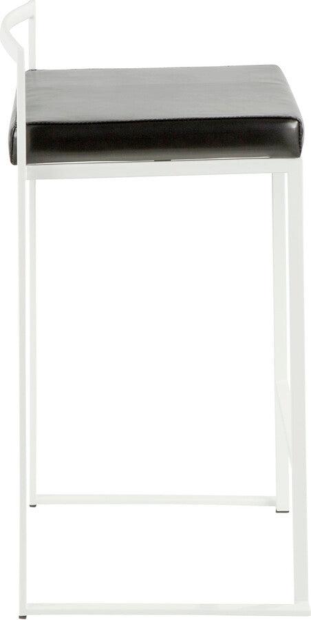Lumisource Barstools - Fuji Contemporary Stackable Counter Stool in White with Black Faux Leather Cushion - Set of 2