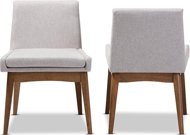 Wholesale Interiors Dining Chairs - Nexus Mid-Century Modern Walnut Wood Finishing Greyish Beige Fabric Dining Side Chair (Set Of 2)