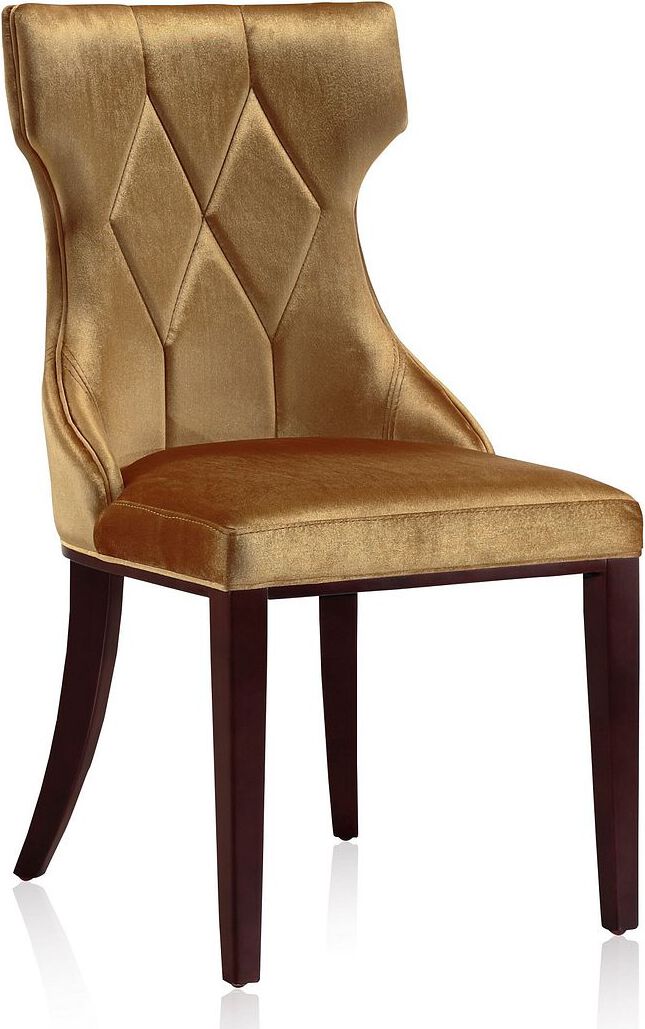 Manhattan Comfort Dining Chairs - Reine Antique Gold & Walnut Velvet Dining Chair (Set of Two)