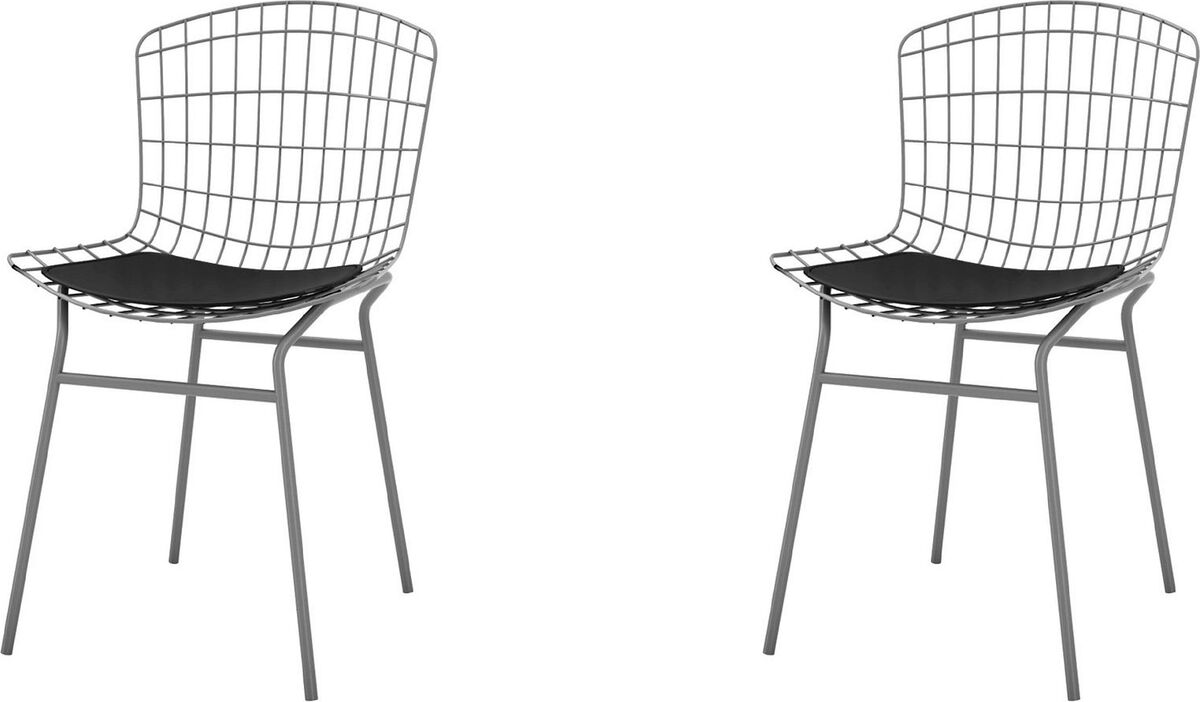 Manhattan Comfort Dining Chairs - Madeline Chair, Set of 2 with Seat Cushion in Charcoal Grey and Black
