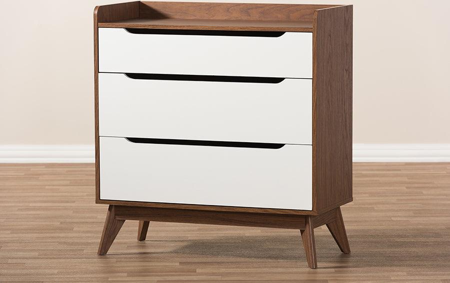 Wholesale Interiors Chest of Drawers - Brighton Mid-Century Modern White and Walnut Wood 3-Drawer Storage Chest